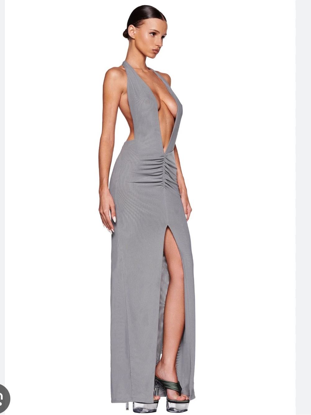 I.AM.GIA Jana Maxi Dress - Grey Plunge Halter Maxi Dress